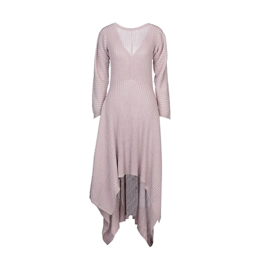 Asymmetrical Hem Metallic Knit Maxi Dress